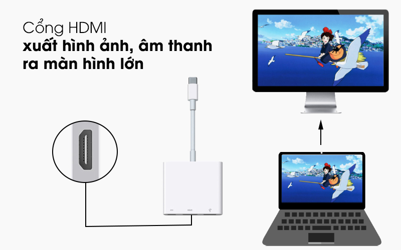 Cổng HDMI xuất hình ảnh, âm thanh lên màn hình lên - Adapter chuyển đổi Type-C MacBook MJ1K2