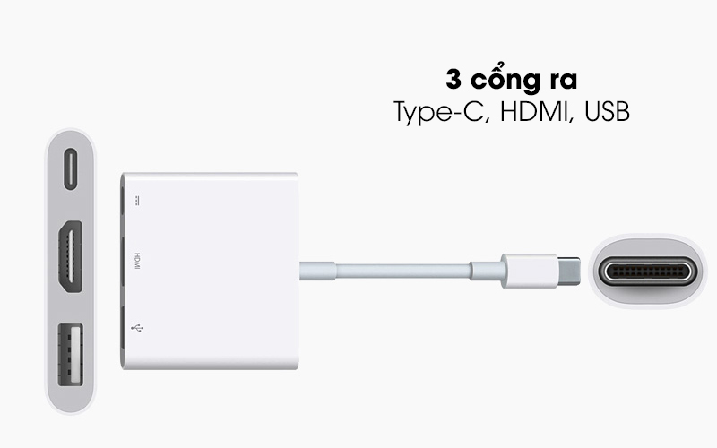 Chuyển đổi từ Type-C ra 3 cổng bao gồm: Type-C, HDMI và USB - Adapter chuyển đổi Type-C MacBook MJ1K2