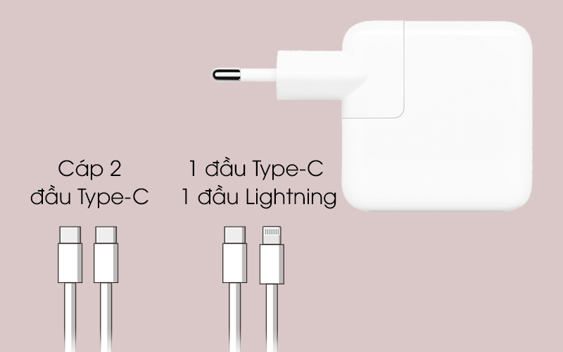 Adapter sạc 30W Apple MR2A2 Trắng tương thích với các loại cáp khác nhau
