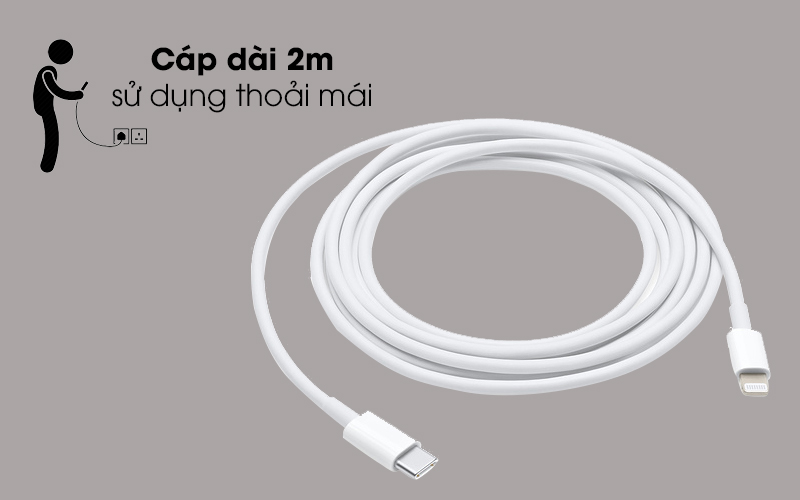 Cáp Type C - Lightning 2m Apple MKQ42 Trắng có thiết kế dài 2 m