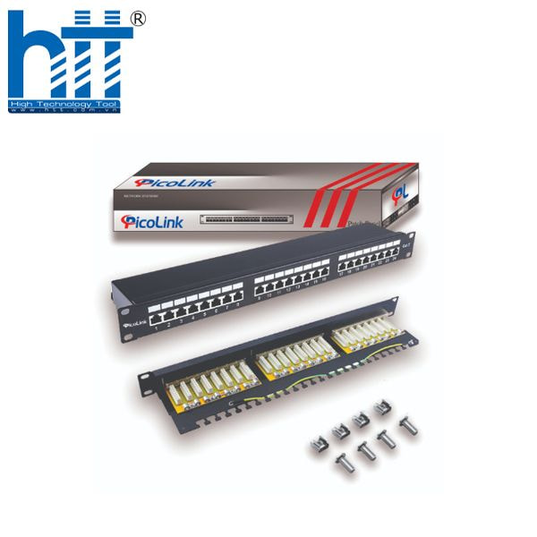 Hợp Thành Thịnh -  Patch Panel Cat6 24 port 1U PicoLink chuẩn 19'' lắp tủ full phụ kiện + kèm nhân (PL-S1U24 -C6)