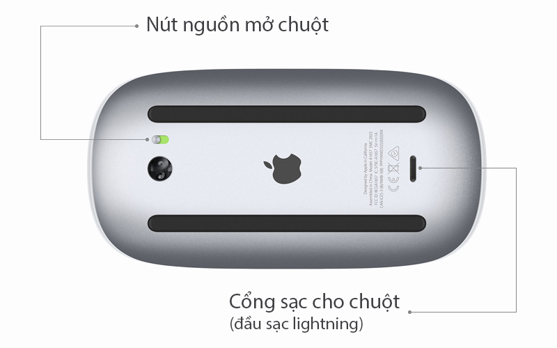 Chuột Bluetooth Apple MLA02 - Sử dụng đến 2 tháng chỉ với 1 lần sạc qua cổng sạc Lightning (2 tiếng để sạc đầy)