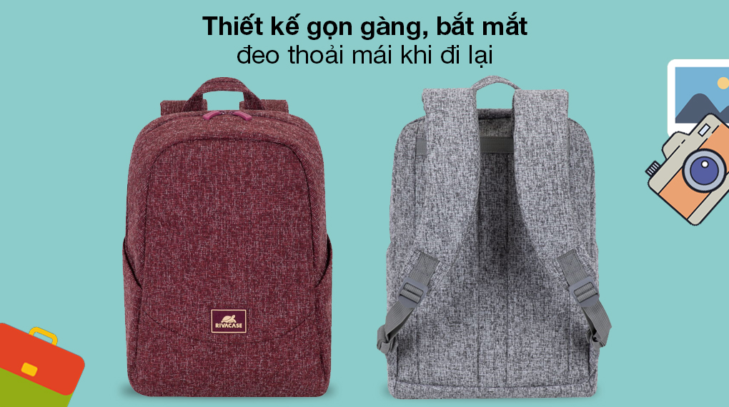 Balo Laptop 13.3 inch Rivacase 7923 - Kiểu dáng năng động, 2 phiên màu xám - đỏ bắt mắt