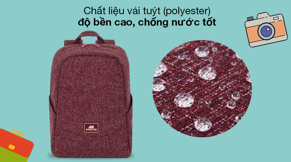 Balo Laptop 13.3 inch Rivacase 7923 - Chất liệu vải tuýt (polyester) cho độ bền cao, bảo vệ đồ dùng của bạn tối ưu