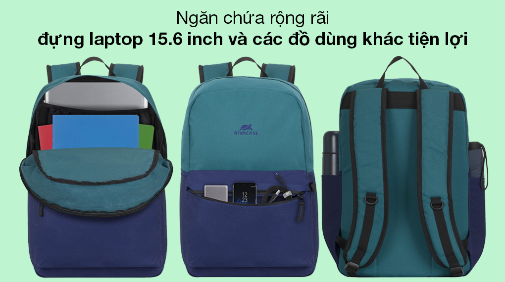 Balo Laptop 15.6 inch Rivacase 5560 Xanh dương - Cất giữ đồ dùng thường nhật tiện lợi với nhiều không gian lưu trữ