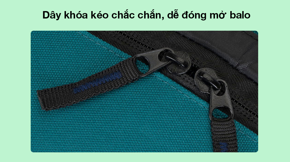 Balo Laptop 15.6 inch Rivacase 5560 Xanh dương - Thiết kế khóa kéo được đính thêm lớp vải dài cầm nắm và đóng mở balo thuận tiện