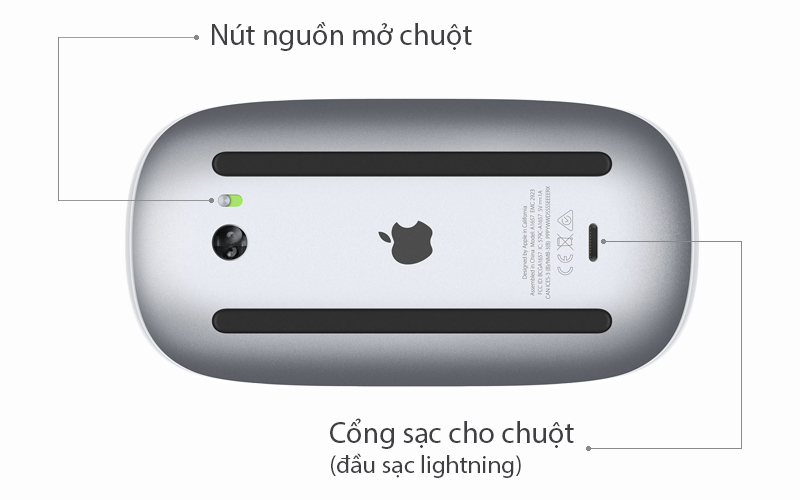 Chuột Bluetooth Apple MLA02 - Sử dụng đến 2 tháng chỉ với 1 lần sạc qua cổng sạc Lightning (2 tiếng để sạc đầy) HTT-Chuột Bluetooth Apple MLA02