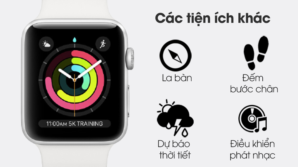 Apple Watch S3 GPS 38mm viền nhôm dây cao su trắng còn nhiều tính năng thú vị khác chờ bạn trải nghiệm