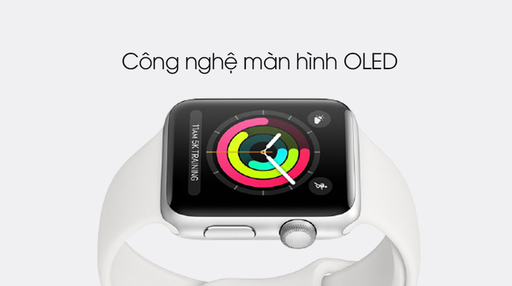 Apple Watch S3 GPS 38mm viền nhôm dây cao su trắng trang bị màn hình OLED hiển thị sắc nét, chân thực