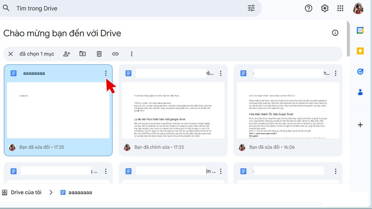 Cách khoá tệp bảo mật Google Drive bước 1