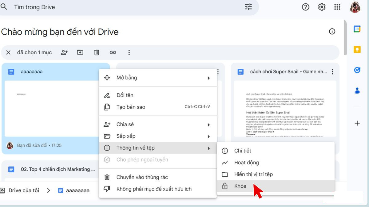 Cách khoá tệp bảo mật Google Drive bước 2