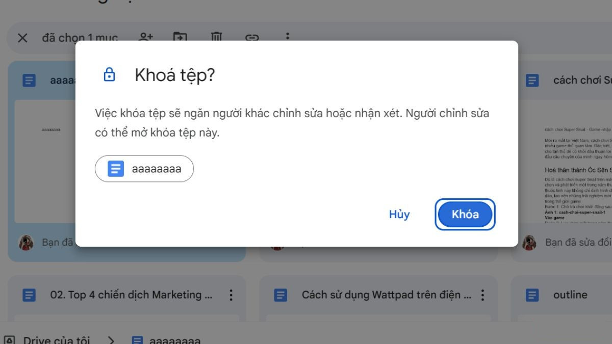 Cách khoá tệp bảo mật Google Drive bước 3