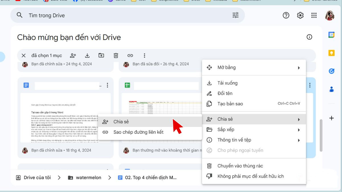 bảo mật Google Drive bằng cách thiết lập quyền bước 1