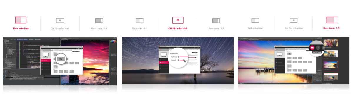 Màn hình LG 38WN95C-W phần mềm điêu khiển trên màn hình