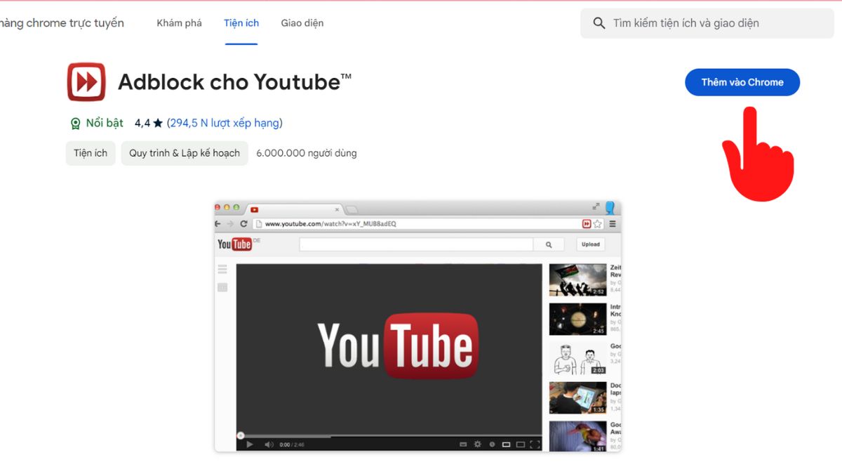 Sử dụng tiện ích Adblock for Youtube - bước 1