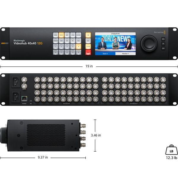Nâng cấp studio với Blackmagic Videohub 40x40 12G, hỗ trợ SD, HD, Ultra HD và 4K trên cùng một hệ thống.
