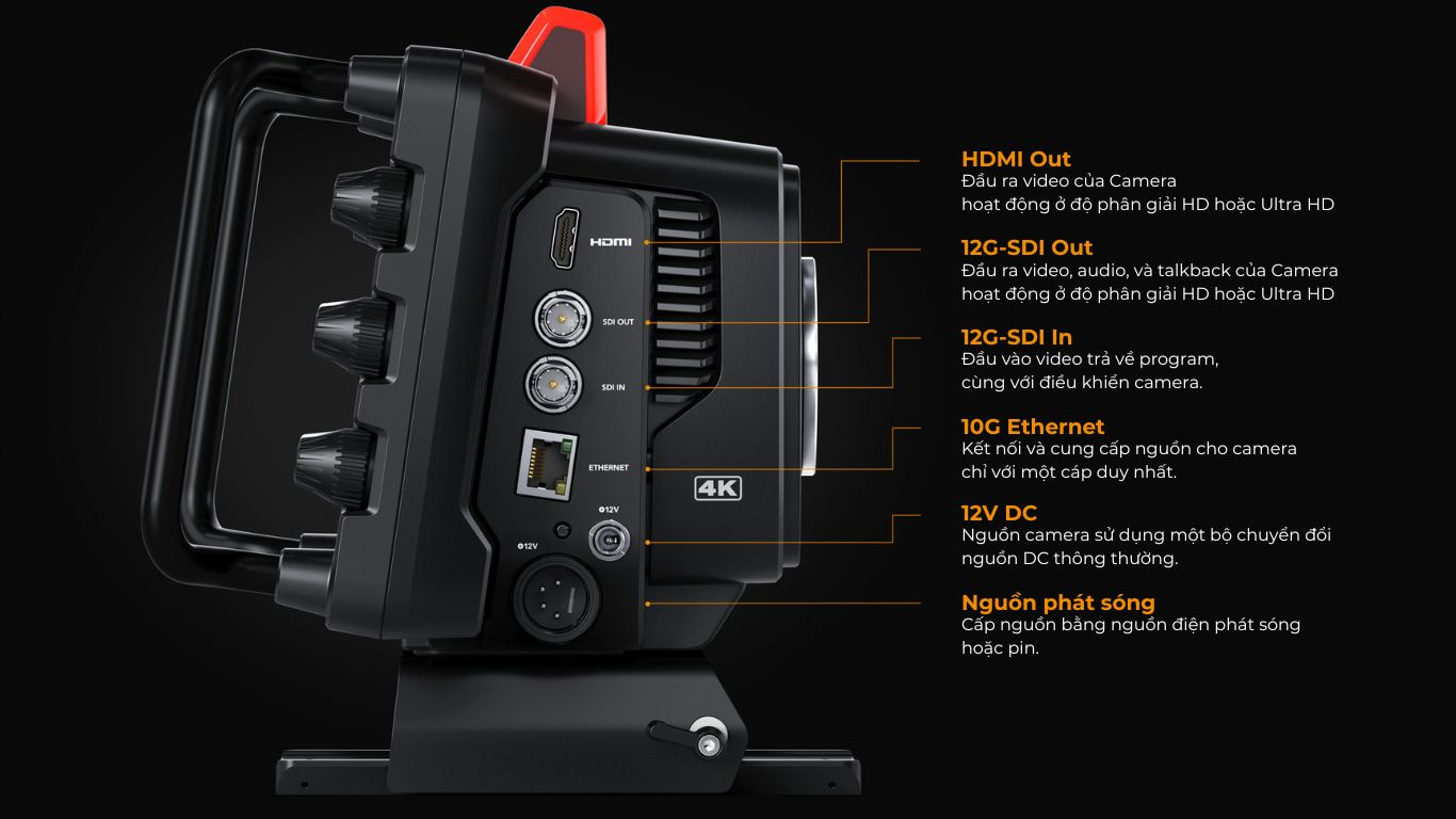 Blackmagic Studio Camera 4K Pro G2 mang đến workflow studio hiện đại với tally, talkback và Blackmagic RAW chuyên nghiệp.