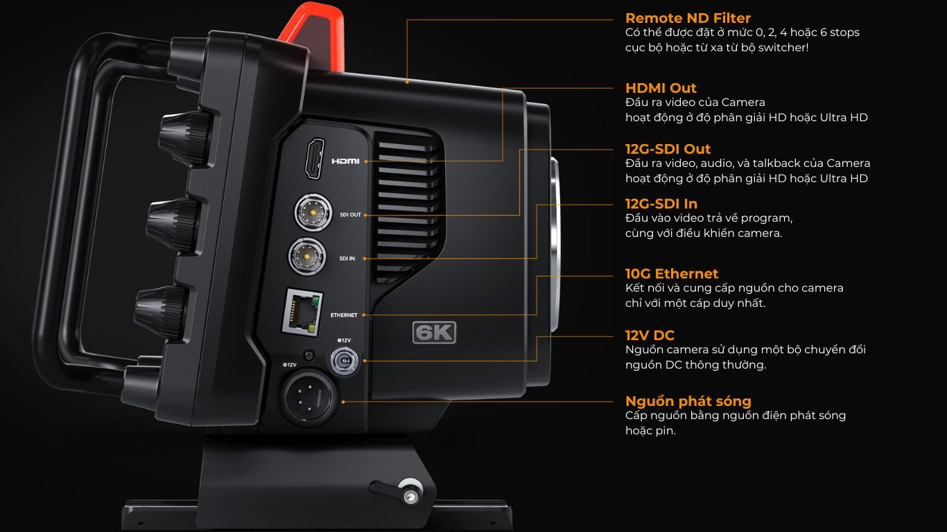 Nâng tầm livestream chuyên nghiệp với Blackmagic Studio Camera 6K Pro – chất lượng điện ảnh thực thụ cho studio hiện đại.