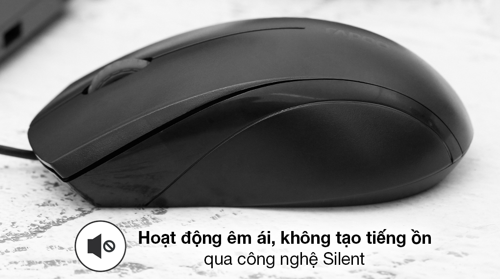 Chuột Có Dây Silent Rapoo N1200 Đen - Hoạt động hiệu quả, yên tĩnh, không gây khó chịu trong khi thao tác nhờ công nghệ Silent