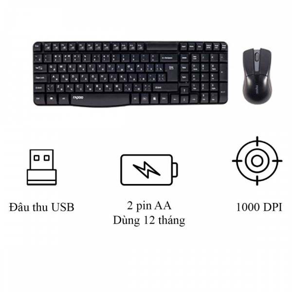 Combo bàn phím + chuột Wireless Rapoo X1800 Pro