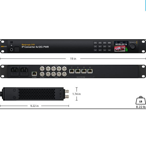 Hỗ trợ 4 kênh 12G-SDI độc lập, Ethernet 10G PoE++ cực mạnh cho hệ thống broadcast.
