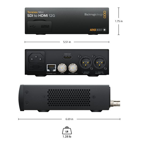 Teranex Mini SDI to HDMI 12G hỗ trợ 12G-SDI, 3D LUT và PoE