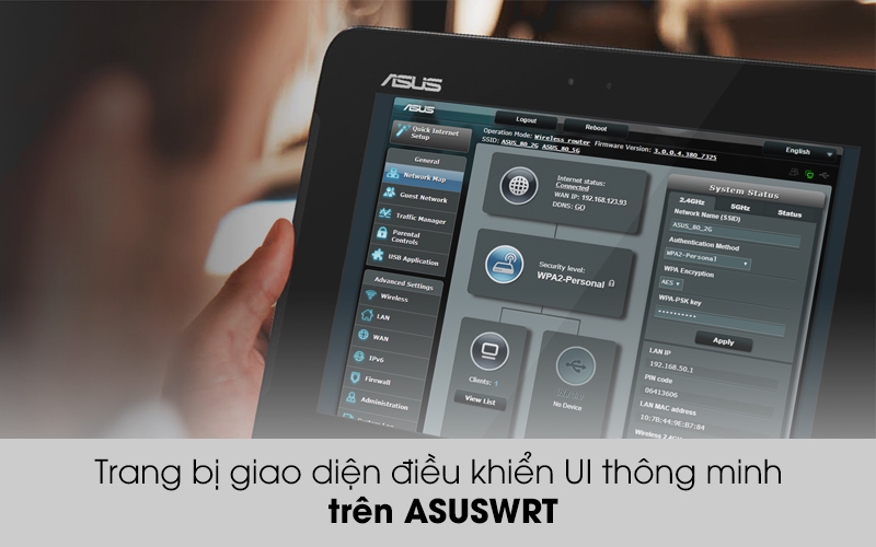 Trang bị giao diện UI thông minh - Router Wifi Chuẩn AC1500UHP Băng Tần Kép Asus AC1500 Đen