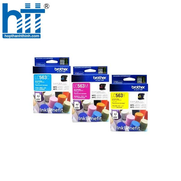 Mực Brother LC-563C/M/Y – in 600 trang sắc nét, bền màu.
