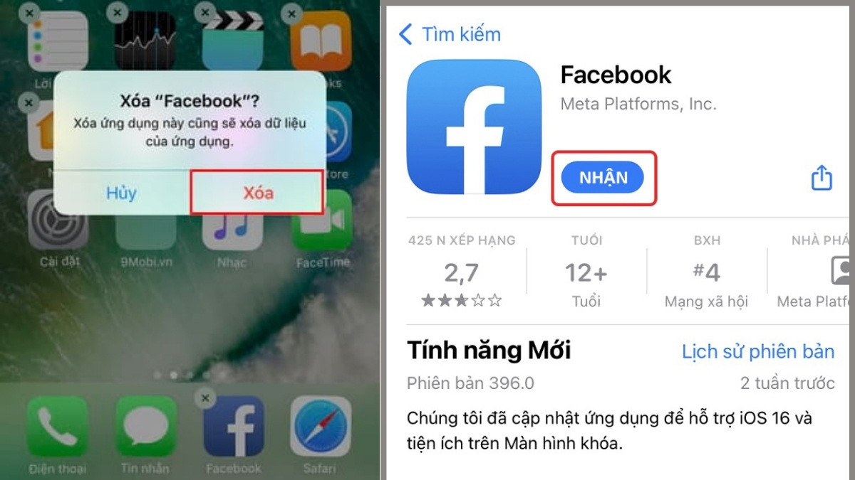 Cách khắc phục Facebook bị lỗi phiên hết hạn là gỡ và cài đặt ứng dụng