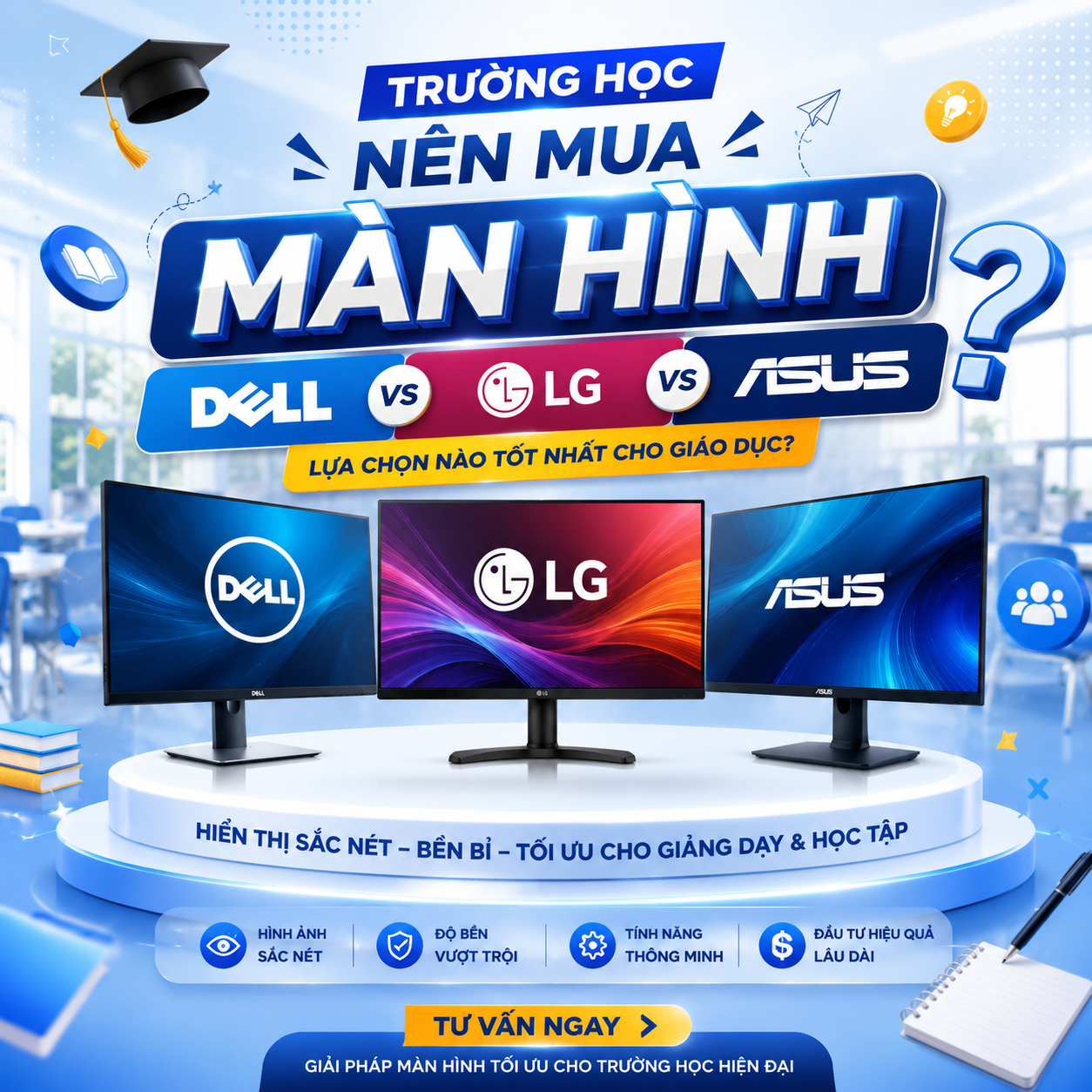Trường học nên mua màn hình Dell, LG hay ASUS?