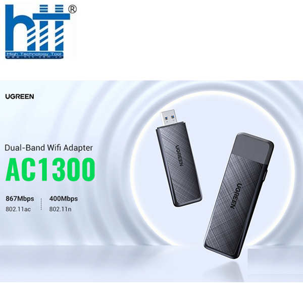 Ugreen 50340 AC1300 2.4GHz 400Mbps / 5GHz 900Mbps Màu Đen USB 3.0 Ugreen 50340 AC1300 2.4GHz 400Mbps / 5GHz 900Mbps Màu Đen USB 3.0