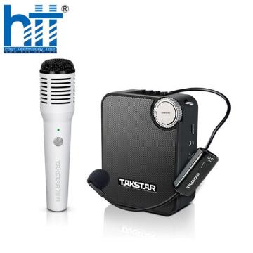 Loa trợ giảng Takstar E500W kèm một micro không dây cài đầu và một micro không dây cầm tay