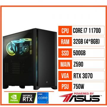 PC GAMING HTT 05 (i7 11700/Z590/32GB RAM/500GB SSD/RTX 3070/750W/TẢN AIO CORSAIR)