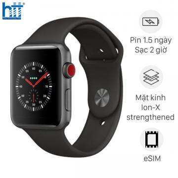 Apple Watch S3 LTE 42mm viền nhôm dây cao su đen S3 LTE42