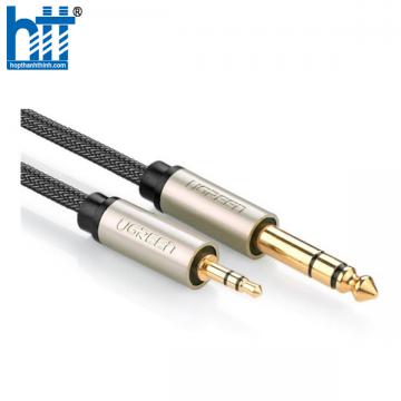 Ugreen 10628 2M màu xám đen cáp 3.5mm TRS ra 6.35mm TS Stereo Pro Audio mạ vàng 24K AV127 20010628