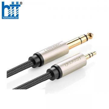 Ugreen 10630 5M màu xám đen cáp 3.5mm TRS ra 6.35mm TS Stereo Pro Audio mạ vàng 24K AV127 20010630