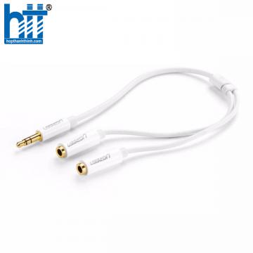 Ugreen 10780 20CM màu trắng cáp chia âm thanh 3.5Mm 1 đầu đực ra 2 đầu cái mạ vàng AV123 20010780
