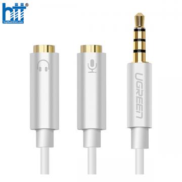 Ugreen 30618 20CM màu Trắng Dây chuyển âm thanh 3.5mm dương sang Jack Mic + Loa âm AV141 20030618