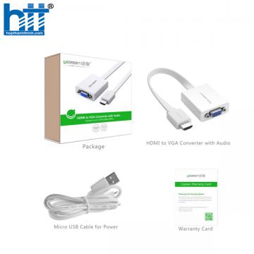 Cáp chuyển HDMI to VGA + Audio 3.5mm & Micro-USB Ugreen 40247 (màu trắng)