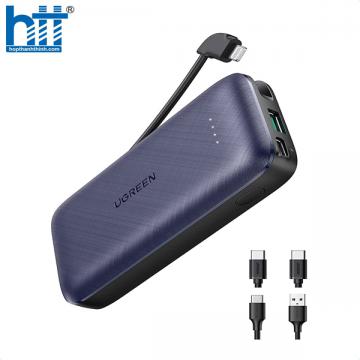 Ugreen 10398 10000mAh màu Xanh đen Sạc dự phòng + cáp sạc iPhone tích hợp kèm chip MFI PB172 20010398