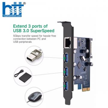 Card PCI Express sang 3 cổng USB 3.0 + Lan Gigabit 10/100/1000Mbps chính hãng Ugreen 30775 cao cấp