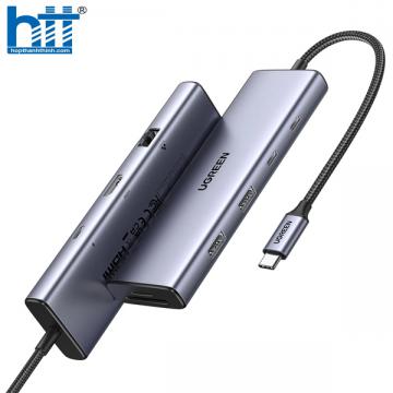 Bộ chuyển Type-C to HDMI + Lan + USB 3.0 + SD/TF + PD Type-C 100W + Type C data Ugreen 15375