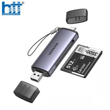 Ugreen 50906 Màu Xám Đầu đọc thẻ nhớ 2in1 USB-C 3.1 + USB 3.0 sang SD TF Cfast 2.0 cm517 20050906
