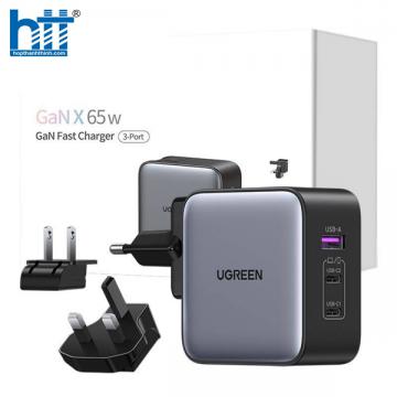 Củ sạc nhanh 65W GaN 3 cổng USB Type-C x2 USB Type-A x1 Hỗ trợ QC4+, PD3.0.. Ugreen 90409 cao cấp