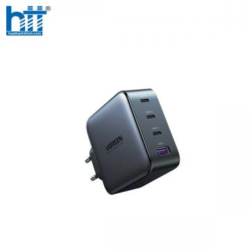 Ugreen 90575 100W Màu Đen Bộ sạc nhanh Nexode chip GaN gồm 3 cổng USB-C + USB-A kèm dây cáp USB-C dài 1.5M chuẩn cắm EU cd226 20090575