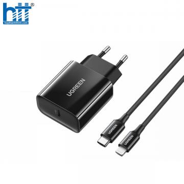 Ugreen 50799 20W bộ kit sạc nhanh PD và cáp USB type C ra Lightning MFI cho iPhone màu đen CD137 20050799