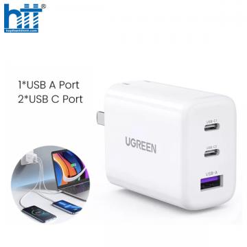 Ugreen 90496 65W Bộ sạc nhanh gồm 2 cổng USB-C + USB-A chuẩn cắm EU Màu Trắng cd275 20090496