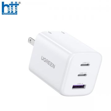 Ugreen 90496 65W Bộ sạc nhanh gồm 2 cổng USB-C + USB-A chuẩn cắm EU Màu Trắng cd275 20090496