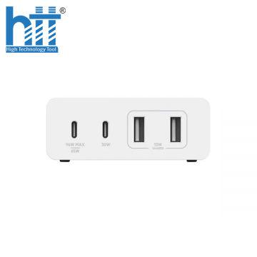Sạc điện thoại Belkin 108W USB-C PD +2xUSB-A GaN WCH010dqWHJP (Trắng)