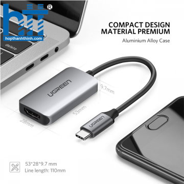 Ugreen 50314 10CM màu Xám Bộ chuyển đổi TYPE C sang HDMI 